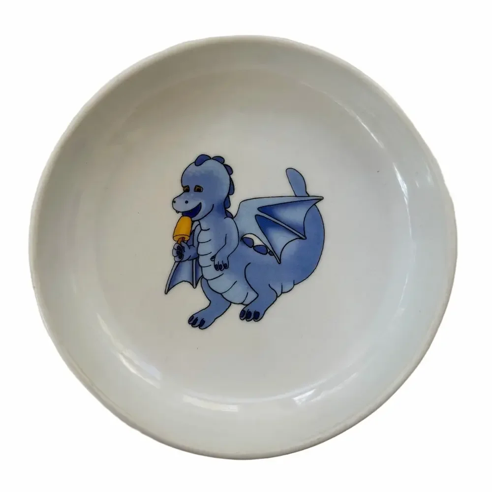 IKEA Smaskig Vintage 1999 Flying Dragon Plate & Bowl Set Porcelain 16558 Footed